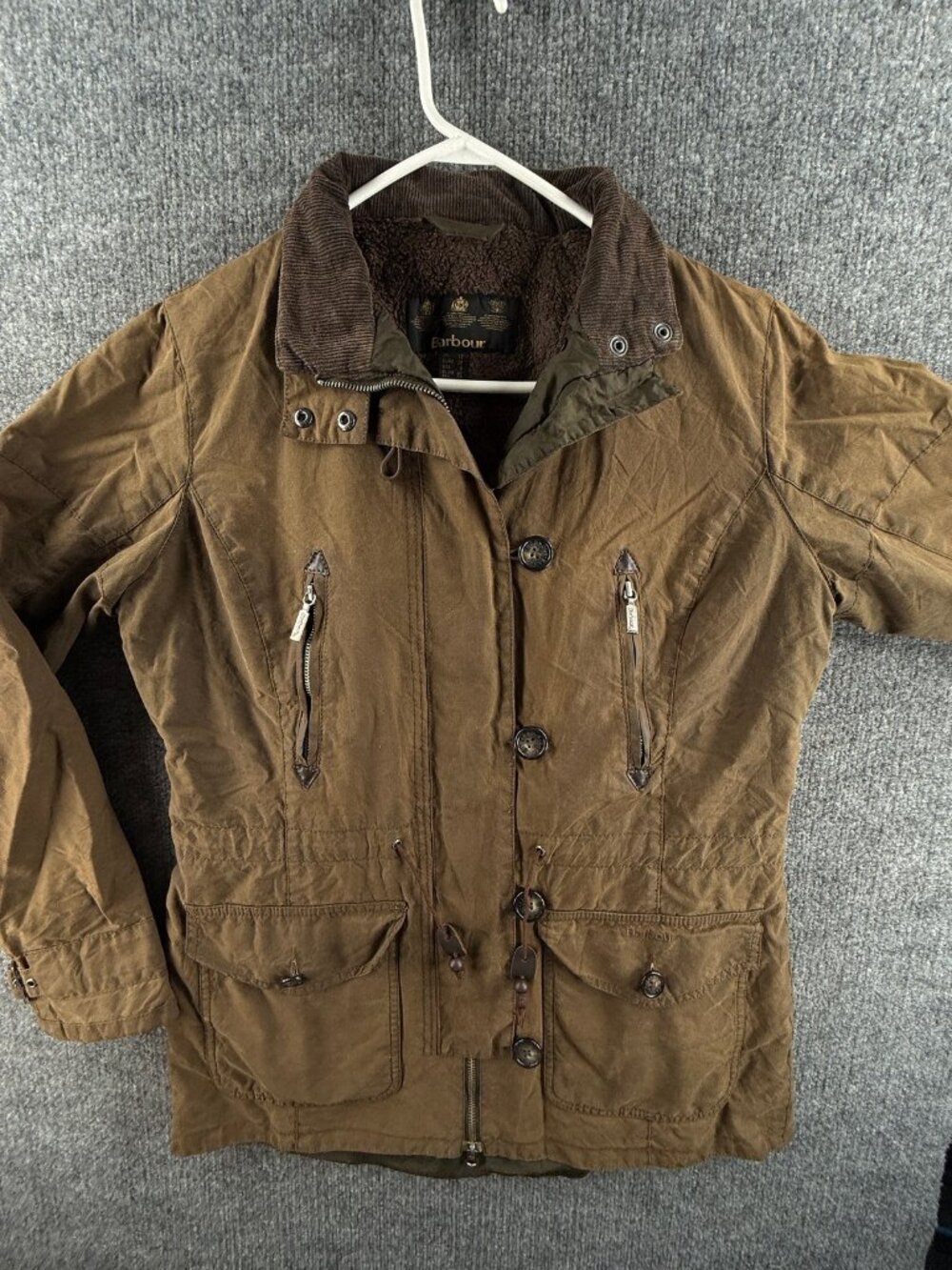 Barbour Vintage Troop Parka Waxed Jacket Canvas Brown Size 8 Wax Fleece Lined